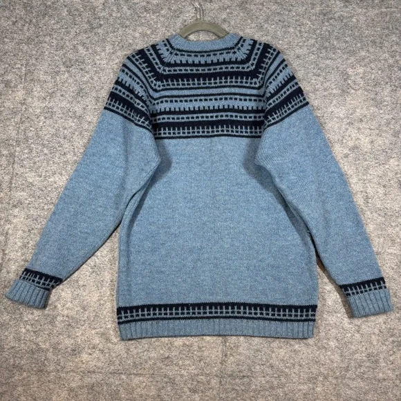 Merino Knitwear Blue Fair Isle Wool Sweater Nordic Pattern Denmark Fisherman - Picture 10 of 15